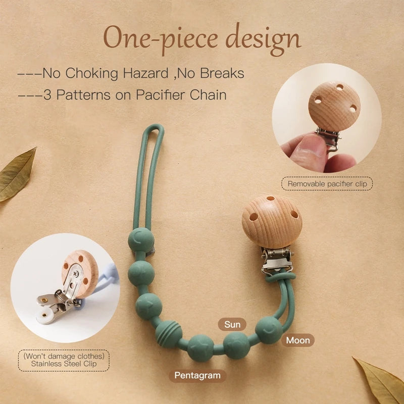 Beech Wood Bead Pacifier Clip