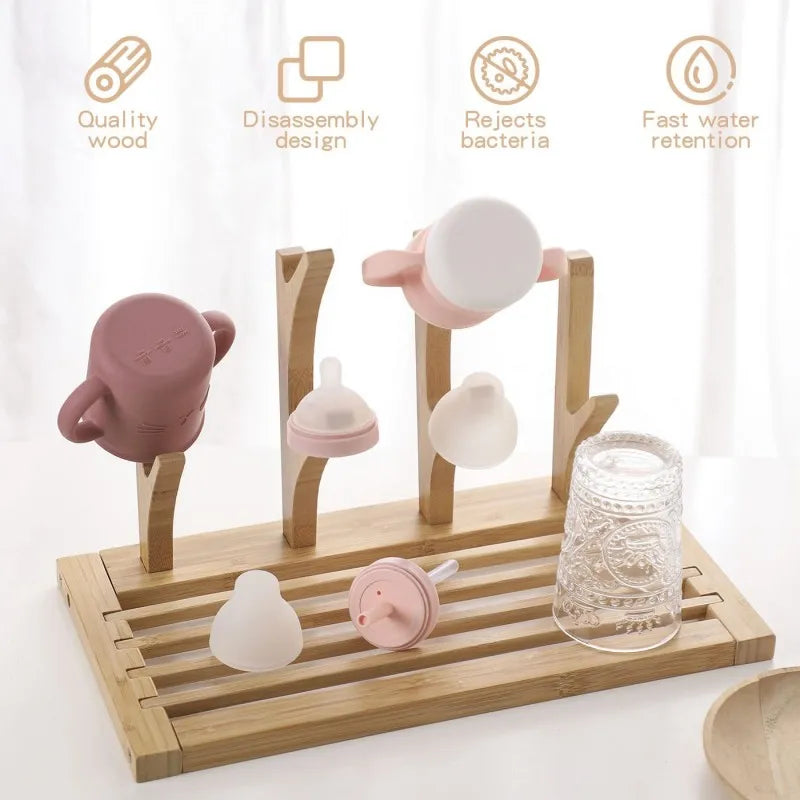 Bamboo Feeding Bottle Rack